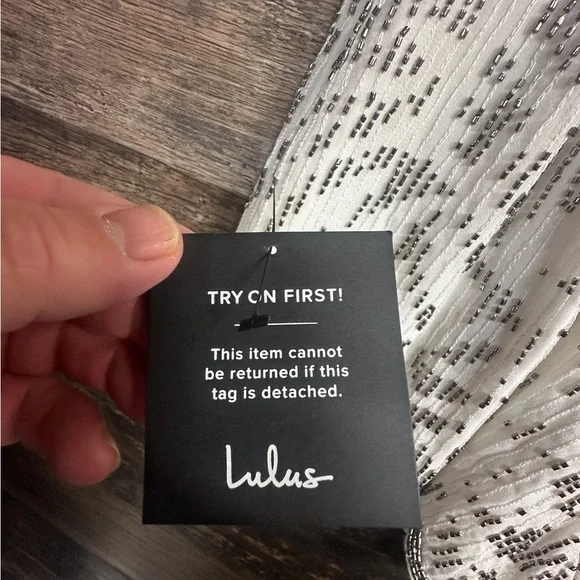 Lulu's Silver Beaded White Romper Jumpsuit with Open Back - Picture 2 of 9